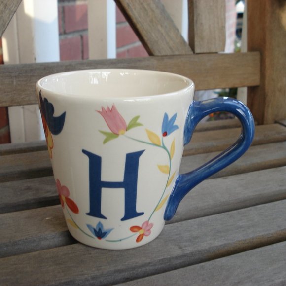 WORLD MARKET LETTER H COFFEE MUG FLORAL - Picture 1 of 5
